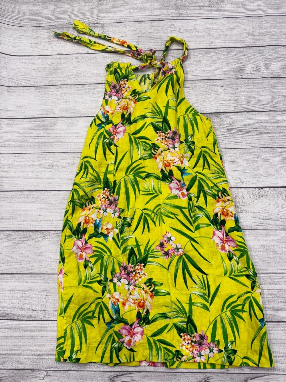 Tommy Bahama Tropical Halter Dress Women's Medium Yellow Floral Resort Sundress - Picture 3 of 4
